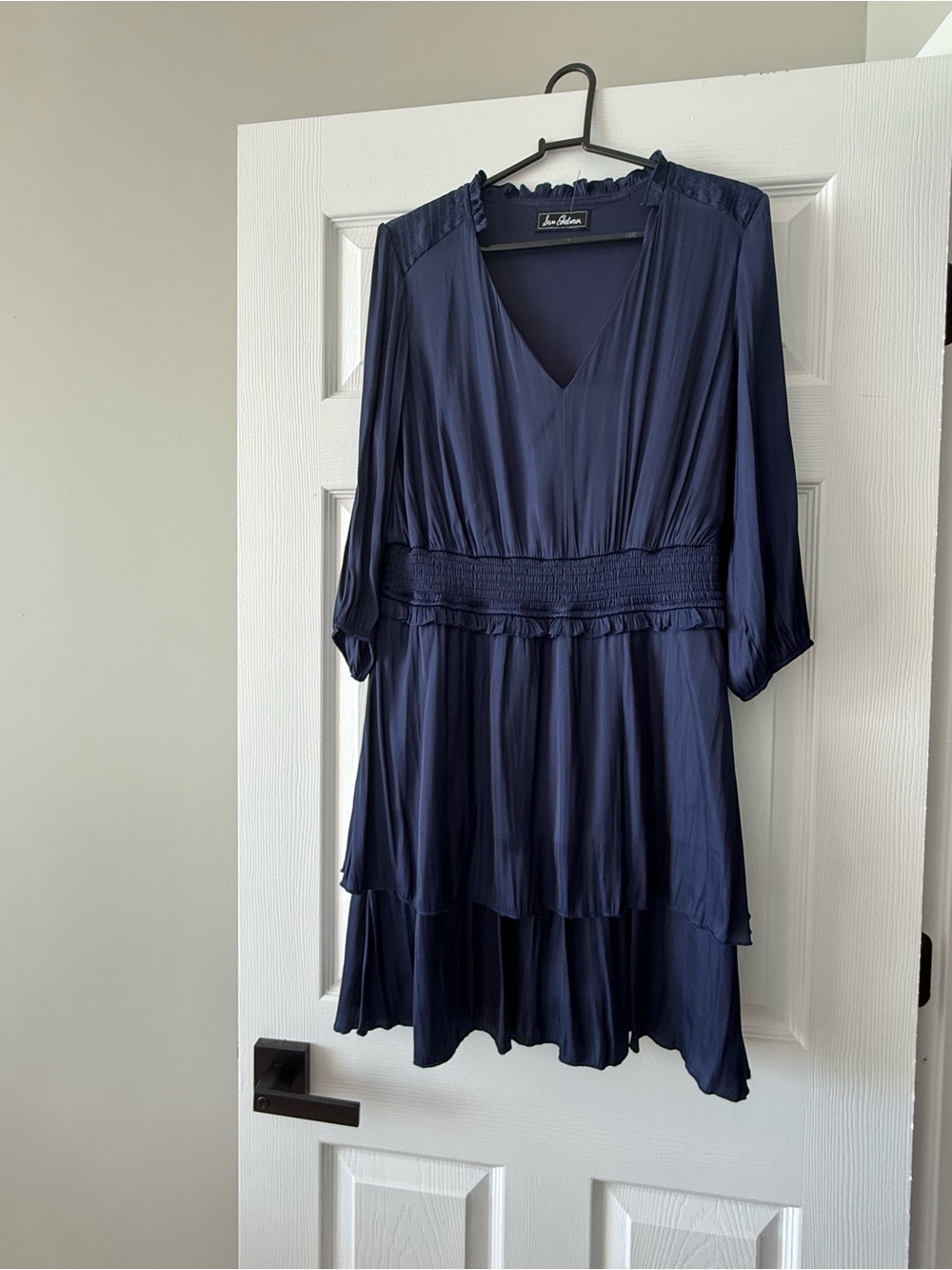 Sam Edelman Navy Blue Mini Dress Smocked Waist Tiered Size M